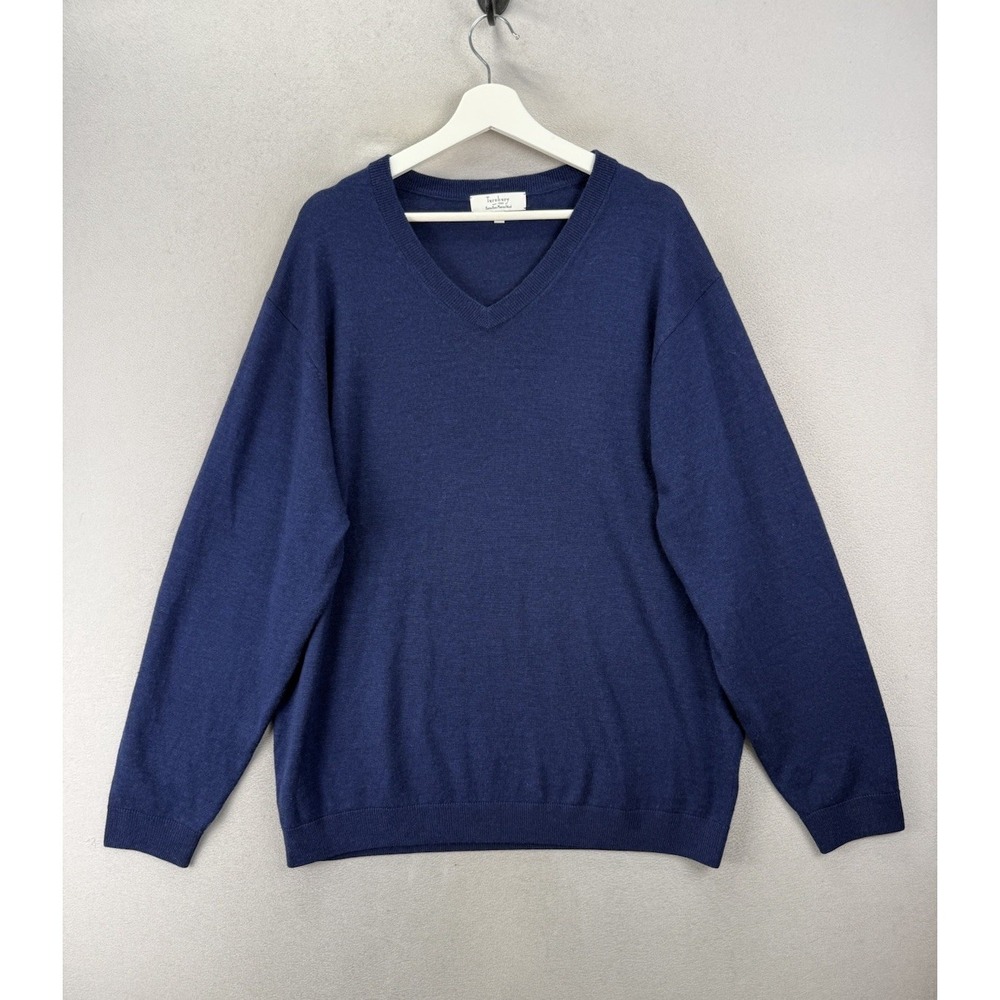 Turnbury 2XT Extra Fine‎ Merino Wool Sweater Blue V-Neck Lightweight Knit Men
